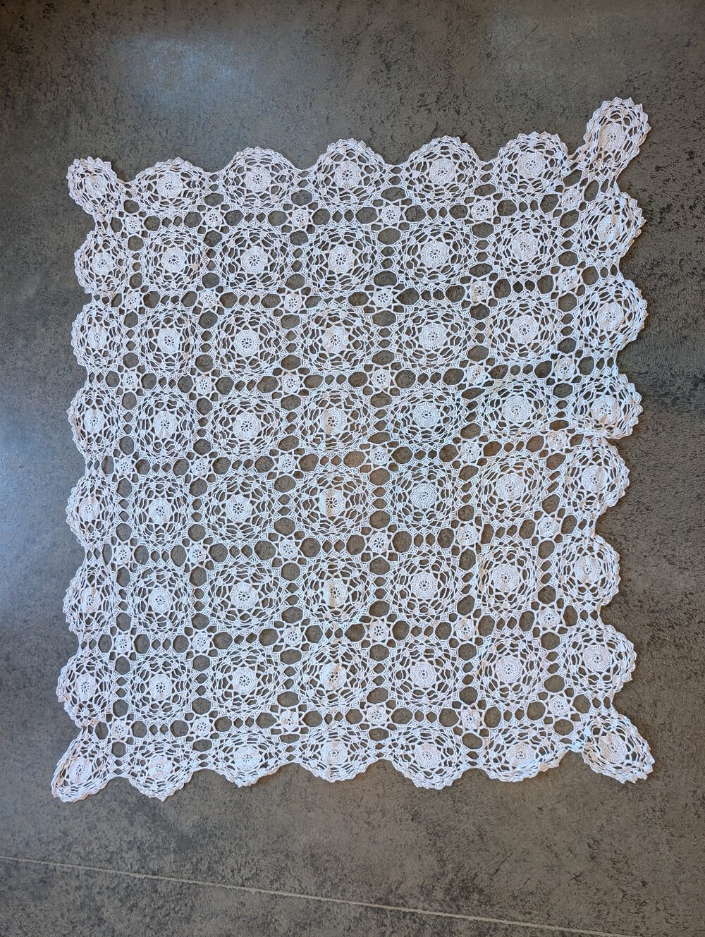 Crochet Tablecloth Cotton Vintage Country Folk Cottage Boho Rectangle